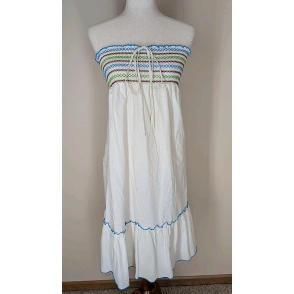 Mossimo Supply Strapless/Halter Dress L White Lined Cotton Ruffle Smocked Beach - Picture 1 of 12